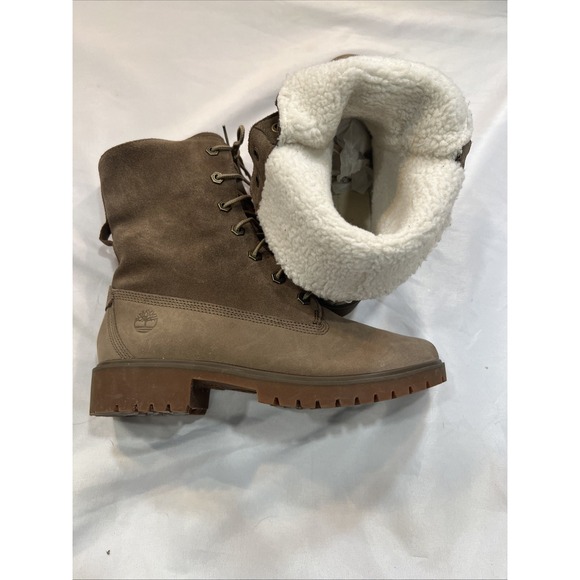 Timberland Jayne Waterproof Teddy Fleece Fold Down Brown Nubuck Women Size 8 - Picture 7 of 10